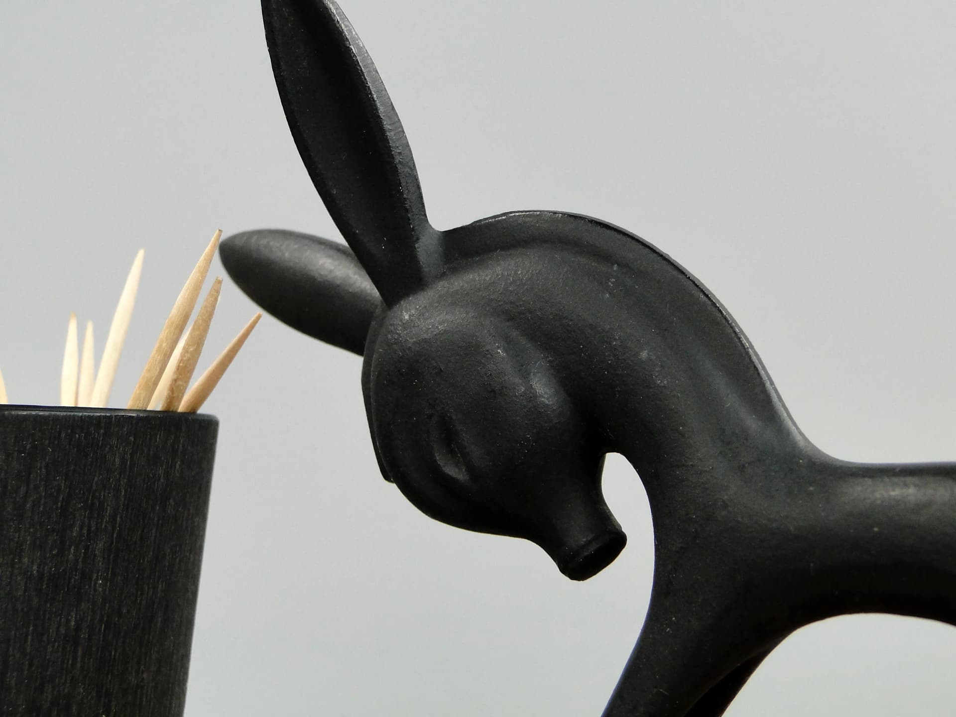 Toothpick stand, black patinated bronze, ebony, by W. Bosse, Austria, 1940s. - 11174