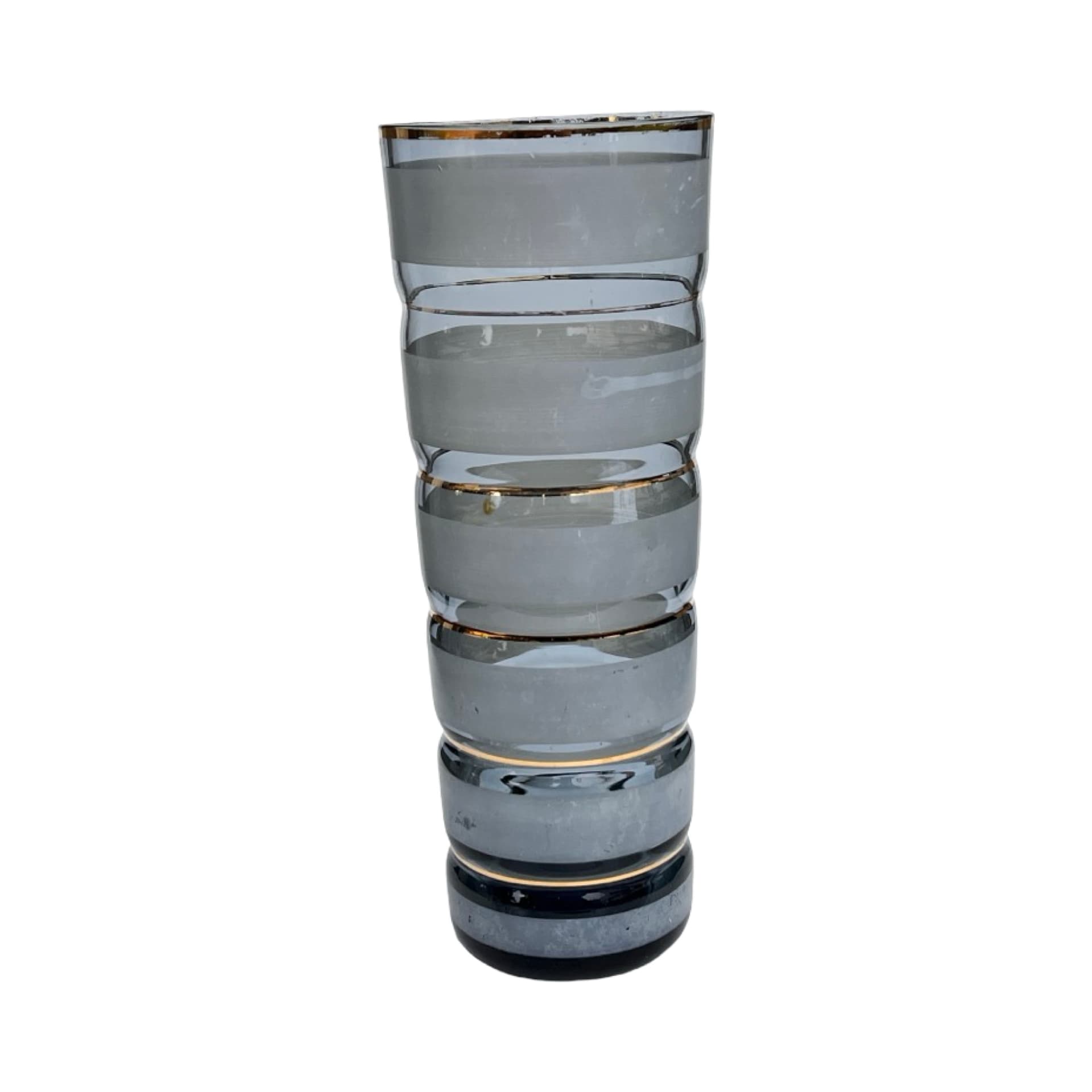 Cylindrical vase, grey glass gilt, Germany, 1970s. - 169766