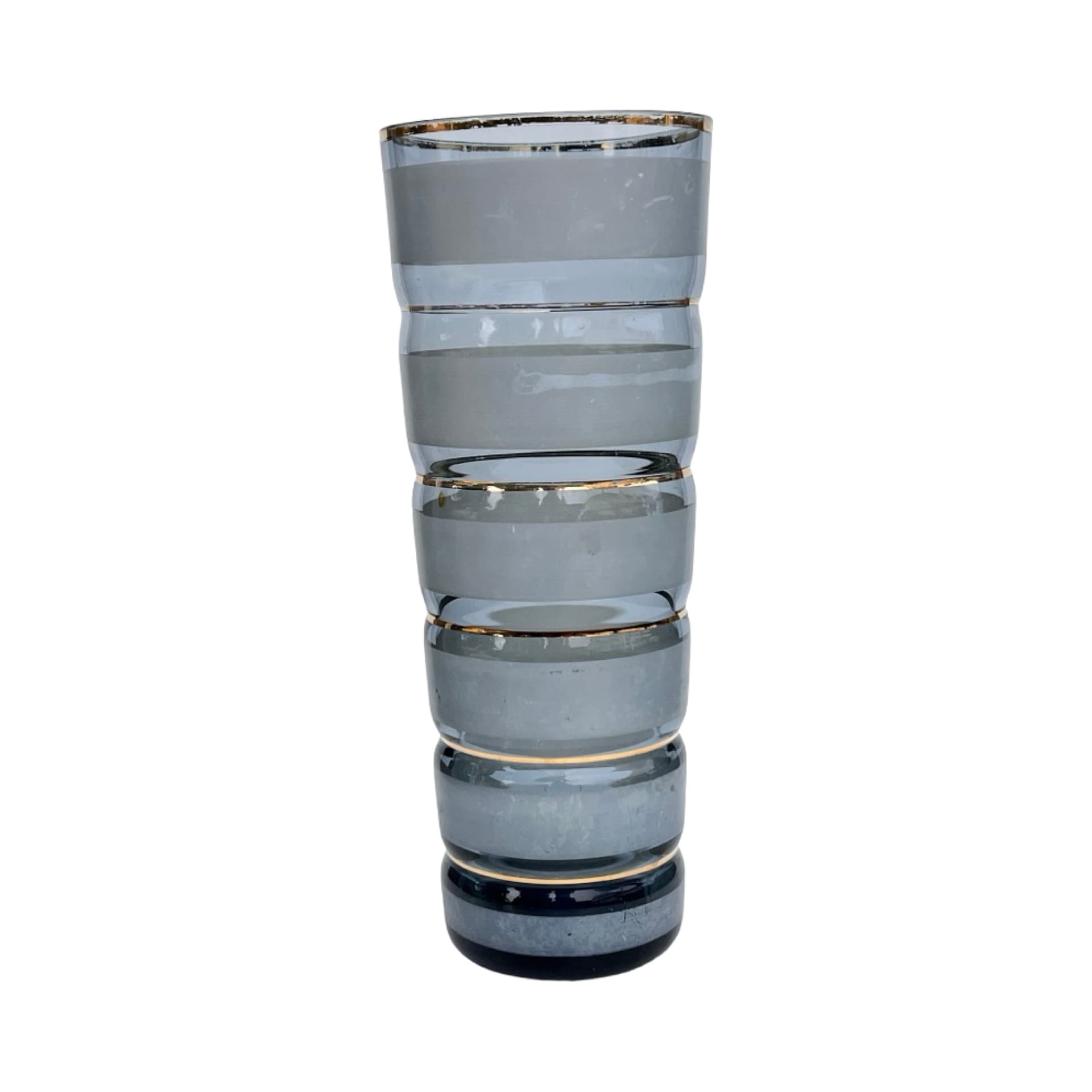 Cylindrical vase, grey glass gilt, Germany, 1970s.