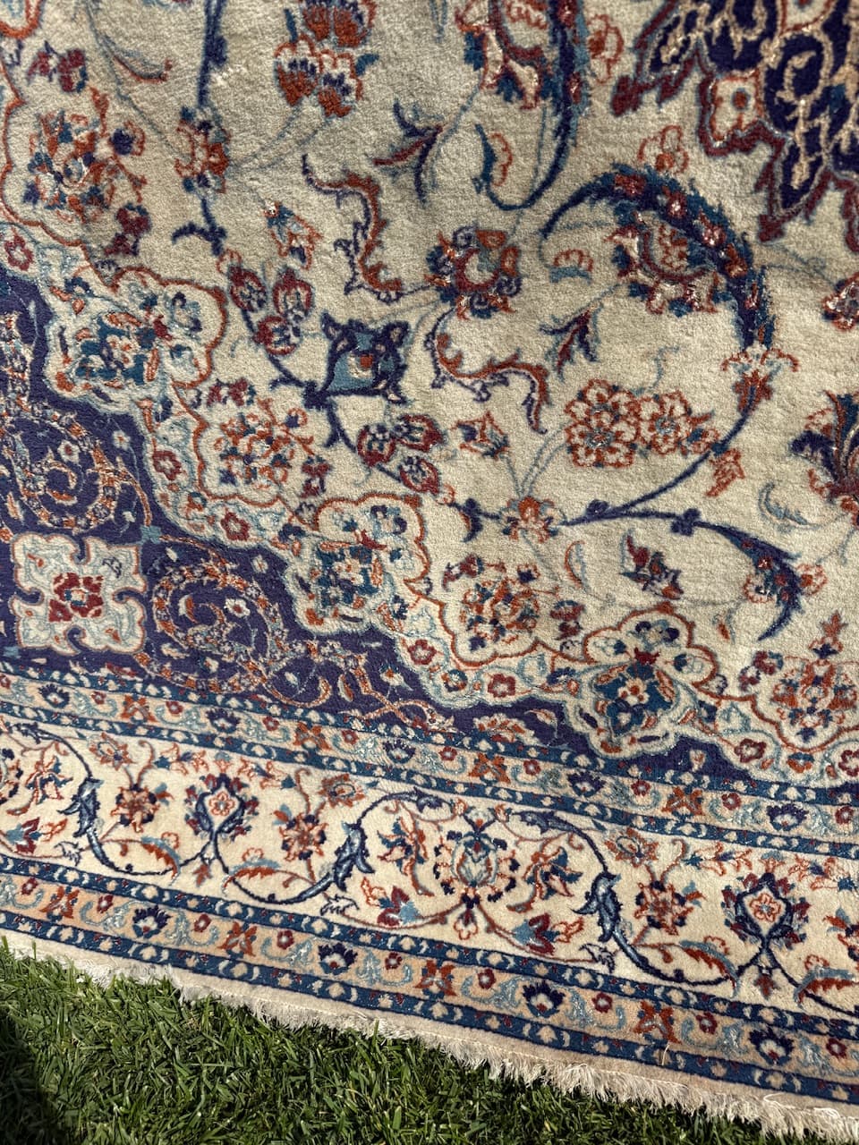 Persian rug Nain 210x200 cm, ivory, wool silk, Iran, 1990s. - 169895