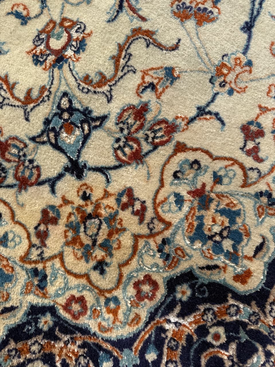 Persian rug Nain 210x200 cm, ivory, wool silk, Iran, 1990s. - 169904