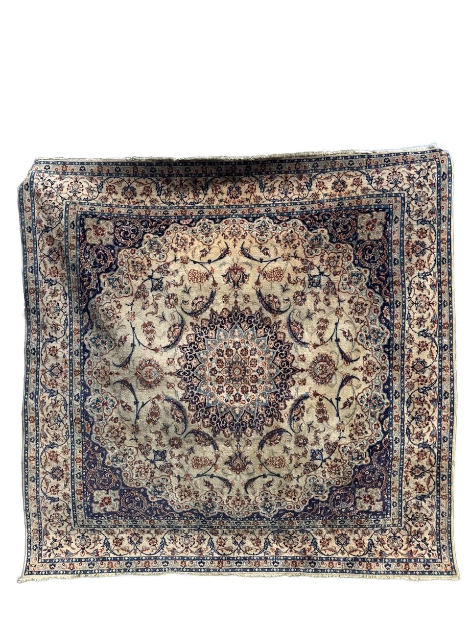 Persian rug Nain 210x200 cm, ivory, wool silk, Iran, 1990s.