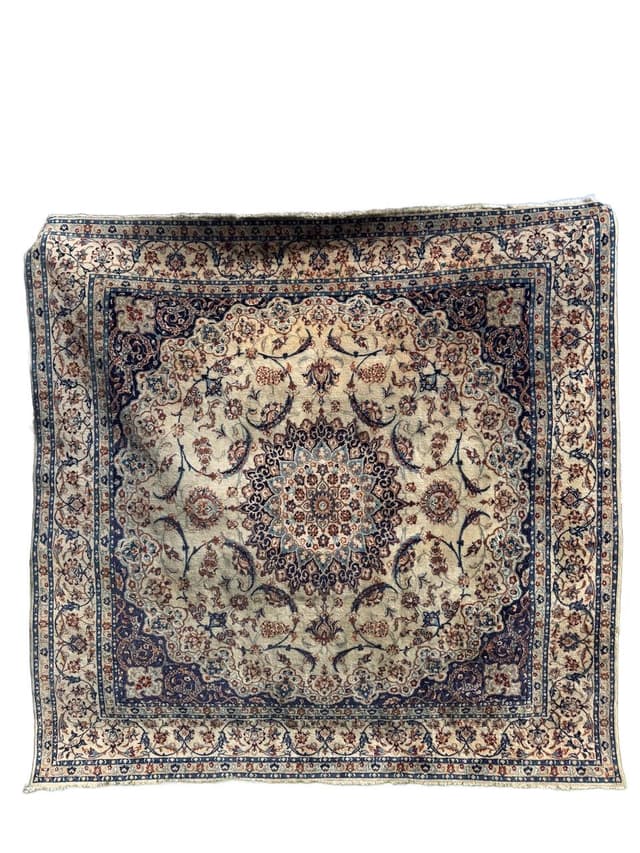 Persian rug Nain 210x200 cm, ivory, wool silk, Iran, 1990s. - DIMENSION