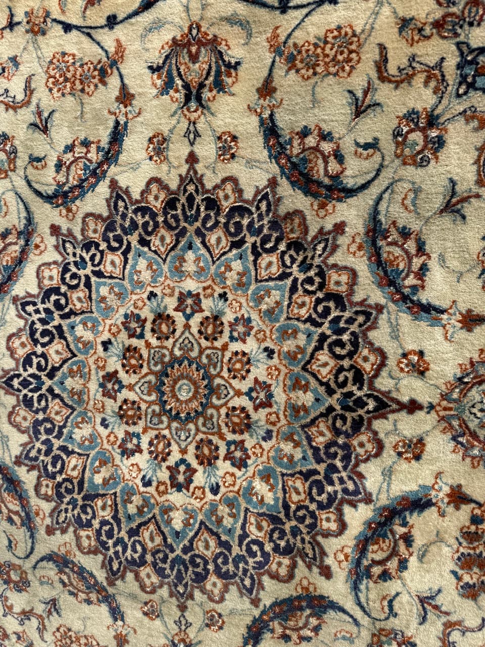 Persian rug Nain 210x200 cm, ivory, wool silk, Iran, 1990s. - 169893