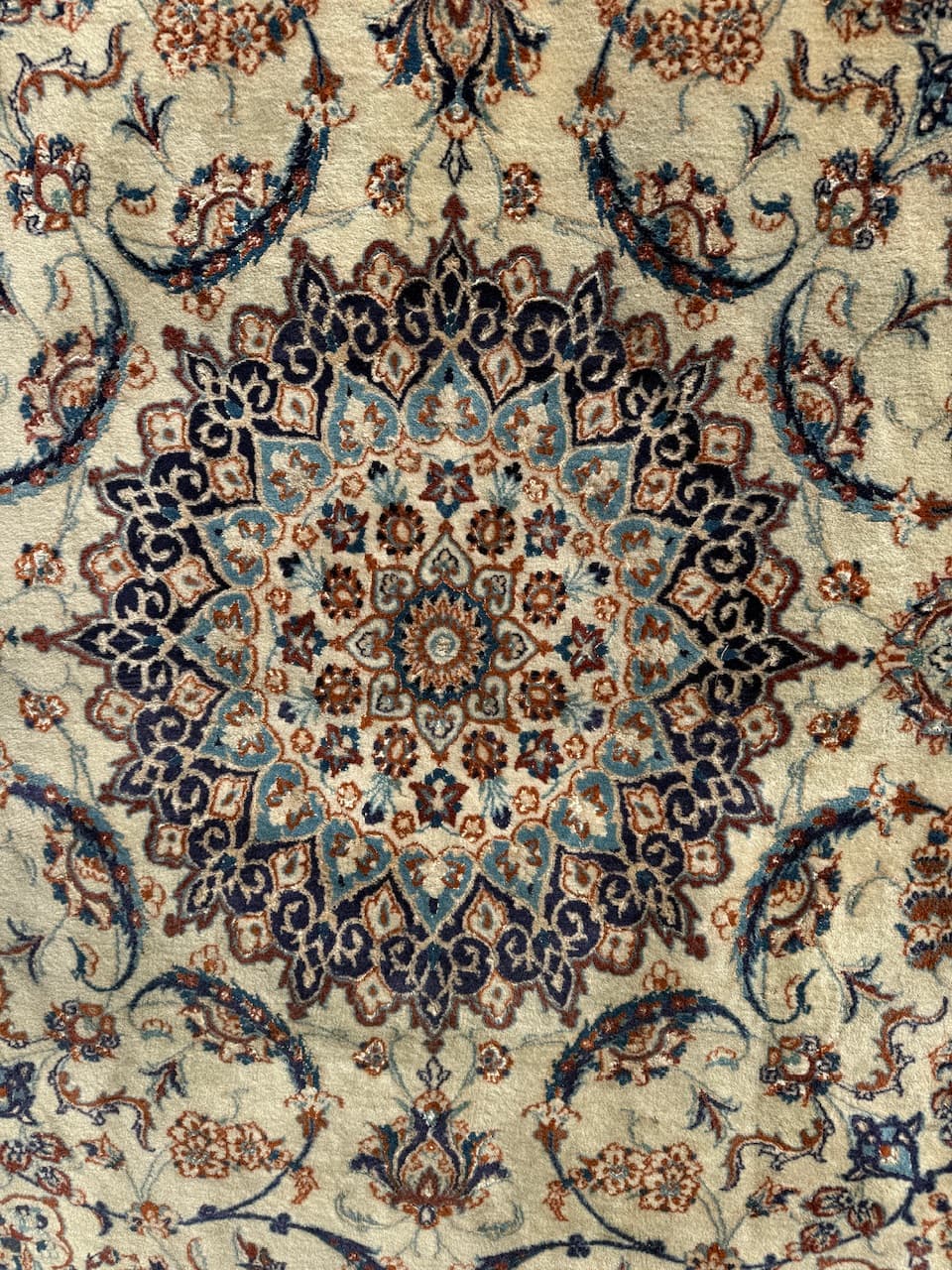 Persian rug Nain 210x200 cm, ivory, wool silk, Iran, 1990s. - 169898