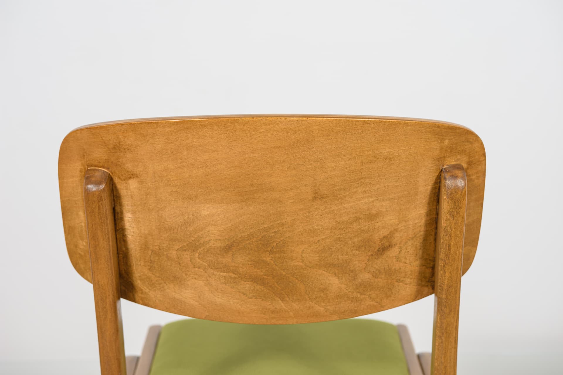 Set of four chairs Bumerang type 229XB, brown beech, green fabric, Poland, 1960s. - 170059