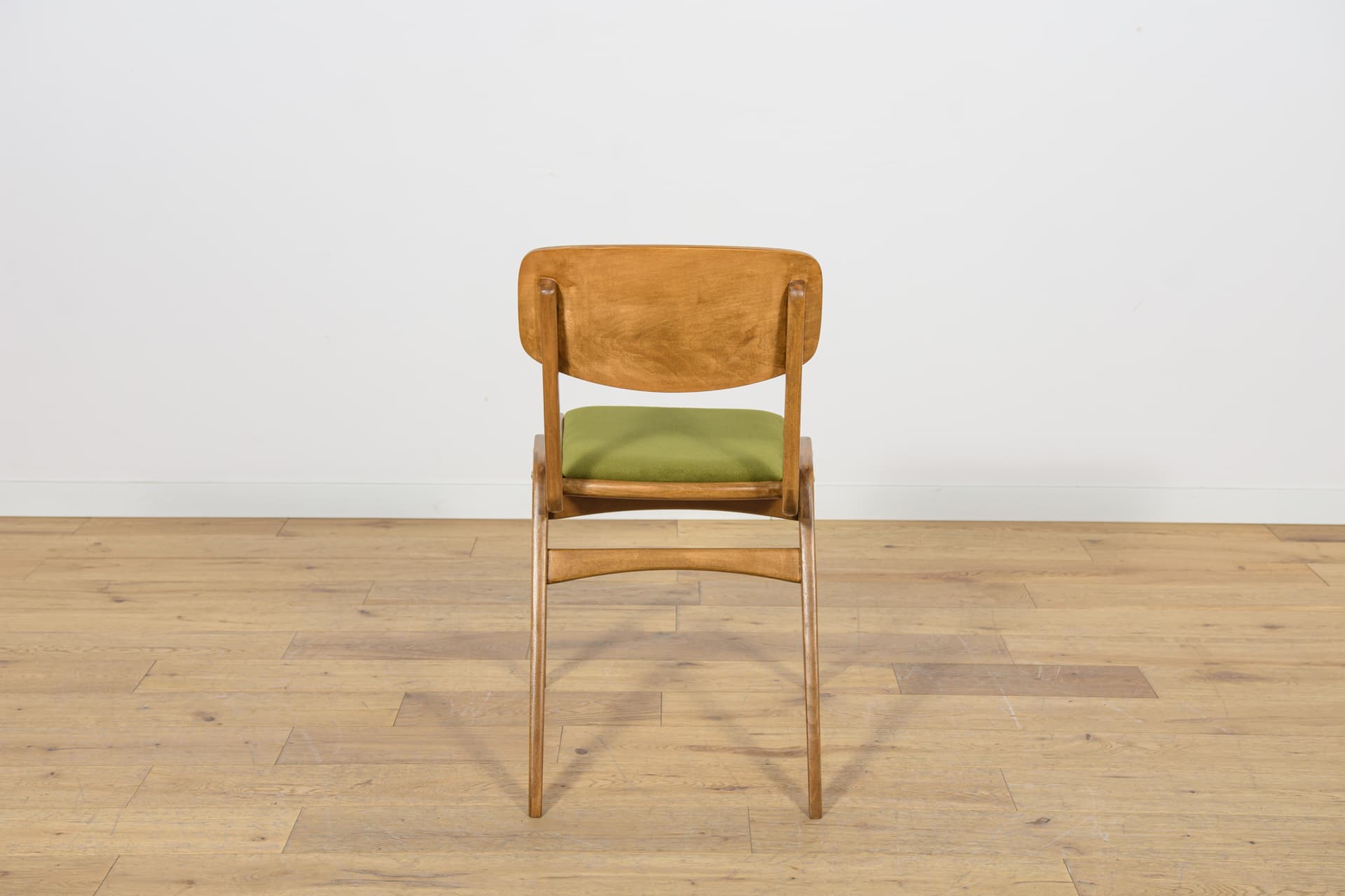 Set of four chairs Bumerang type 229XB, brown beech, green fabric, Poland, 1960s. - 170056