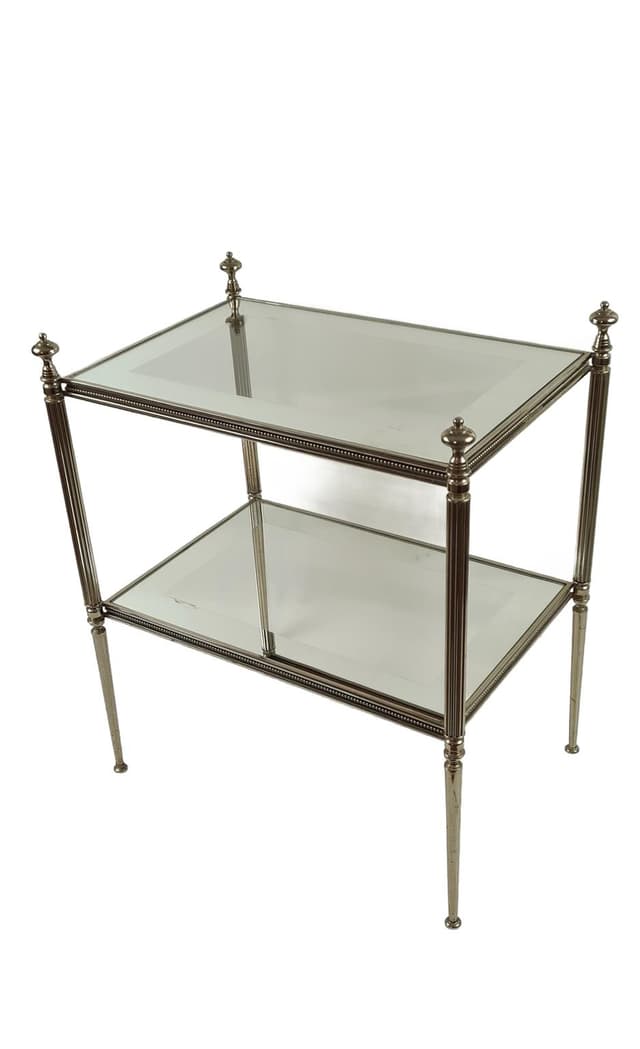 Stolik pomocniczy, srebro, mosiądz platerowany srebrem, szkło eglomise, Francja, lata 50. - WYMIARY