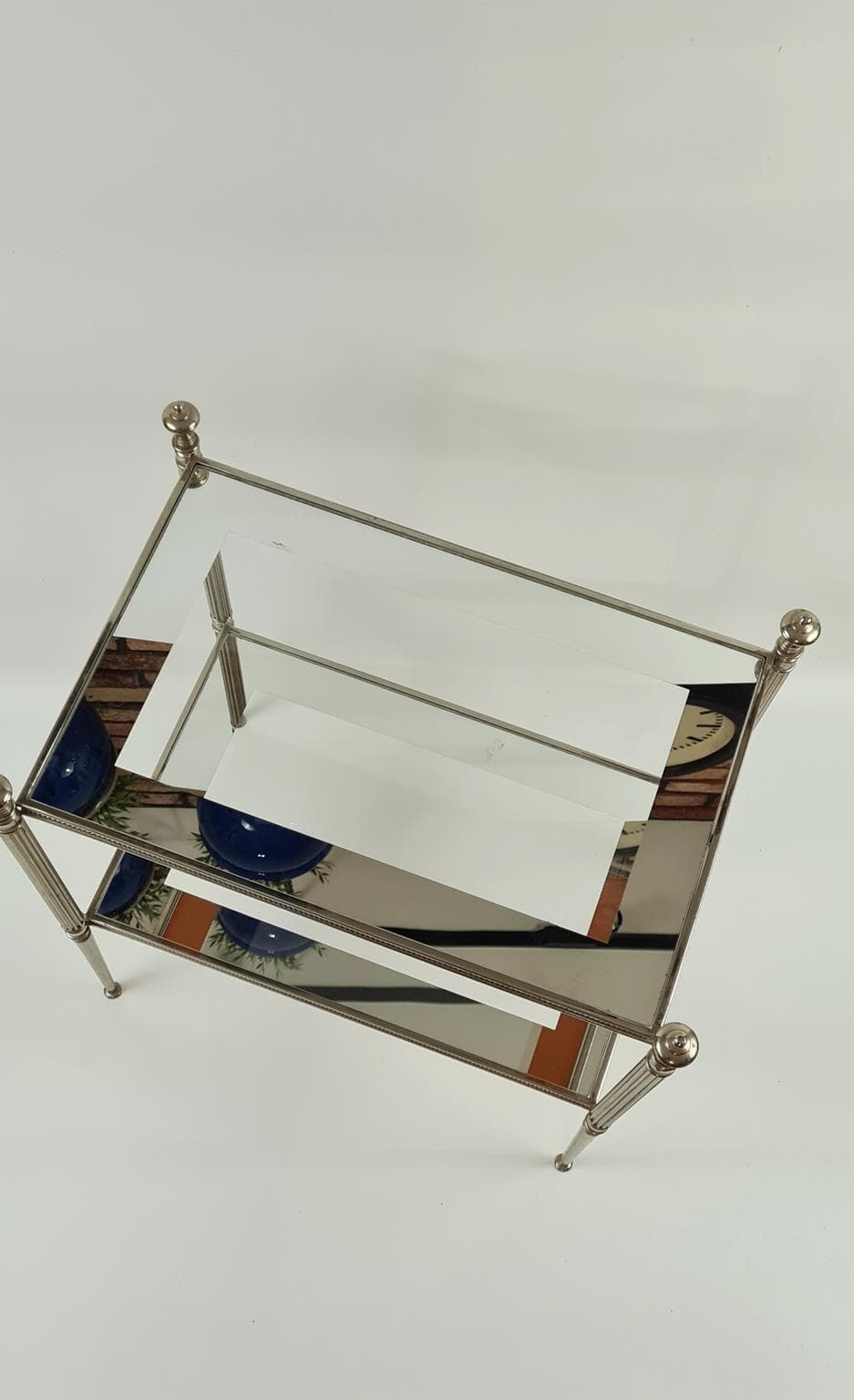 Stolik pomocniczy, srebro, mosiądz platerowany srebrem, szkło eglomise, Francja, lata 50. - 170159