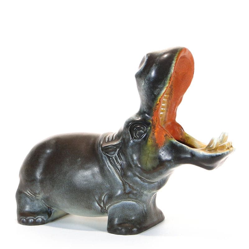 Figura hipopotama, ceramika szara, proj. D. Urbach, Czechy, lata 30.