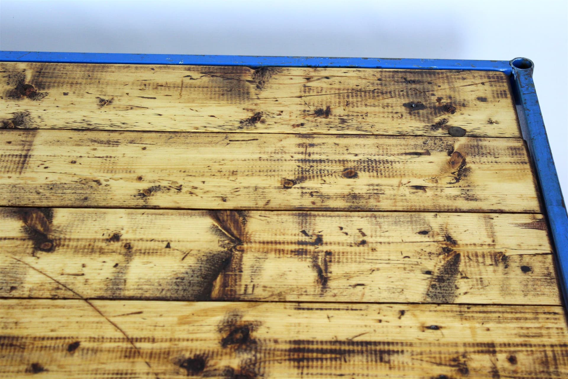 Coffee Table Industrial, wood, blue steel, Czech Republic, 1950s. - 170261