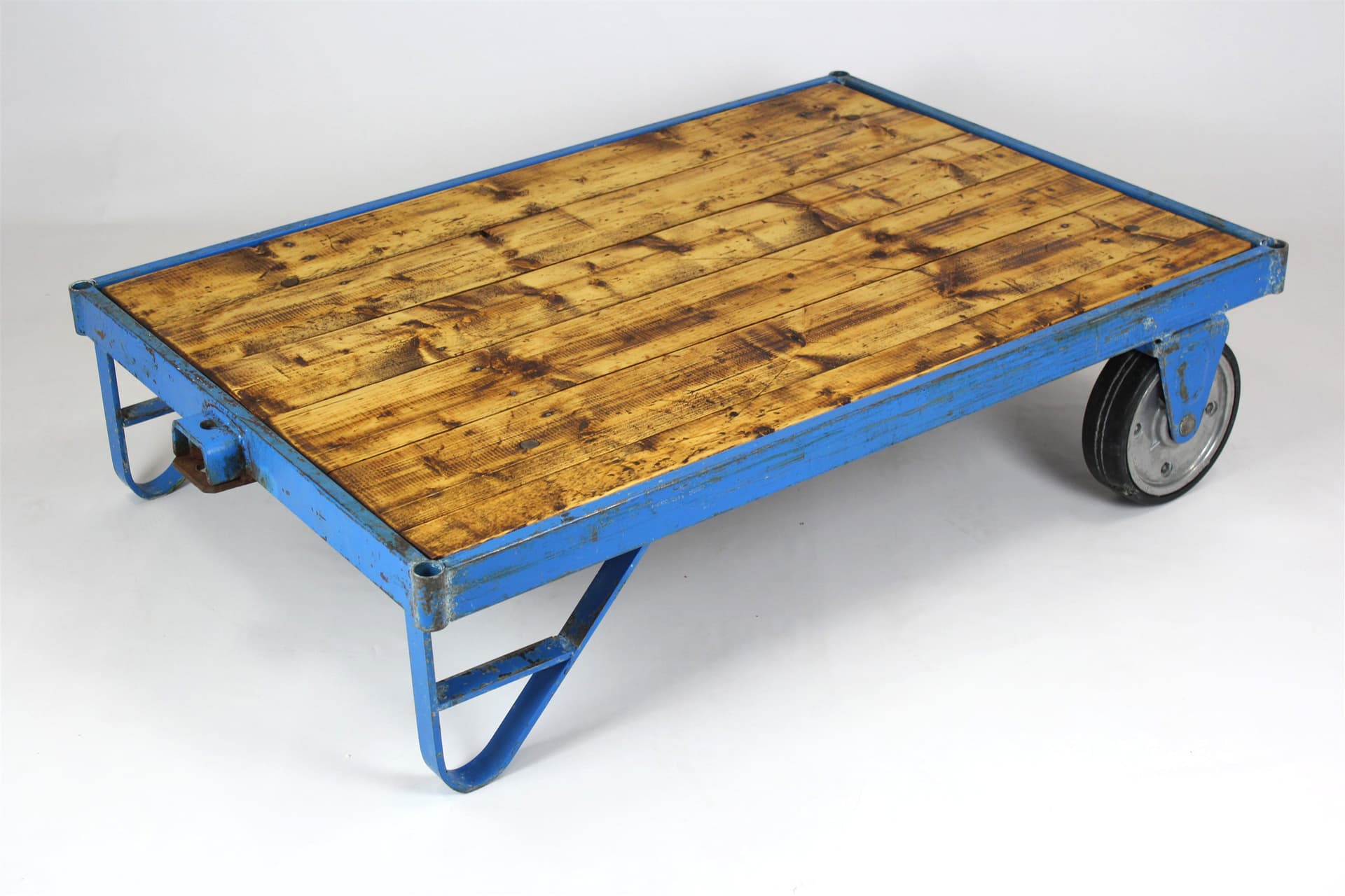 Coffee Table Industrial, wood, blue steel, Czech Republic, 1950s. - 170257