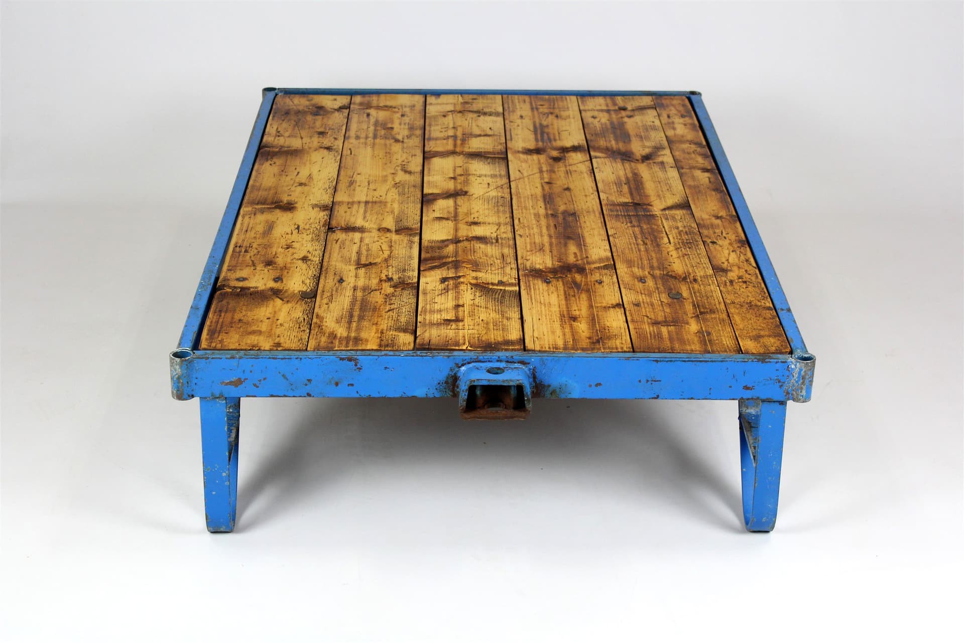 Coffee Table Industrial, wood, blue steel, Czech Republic, 1950s. - 170259