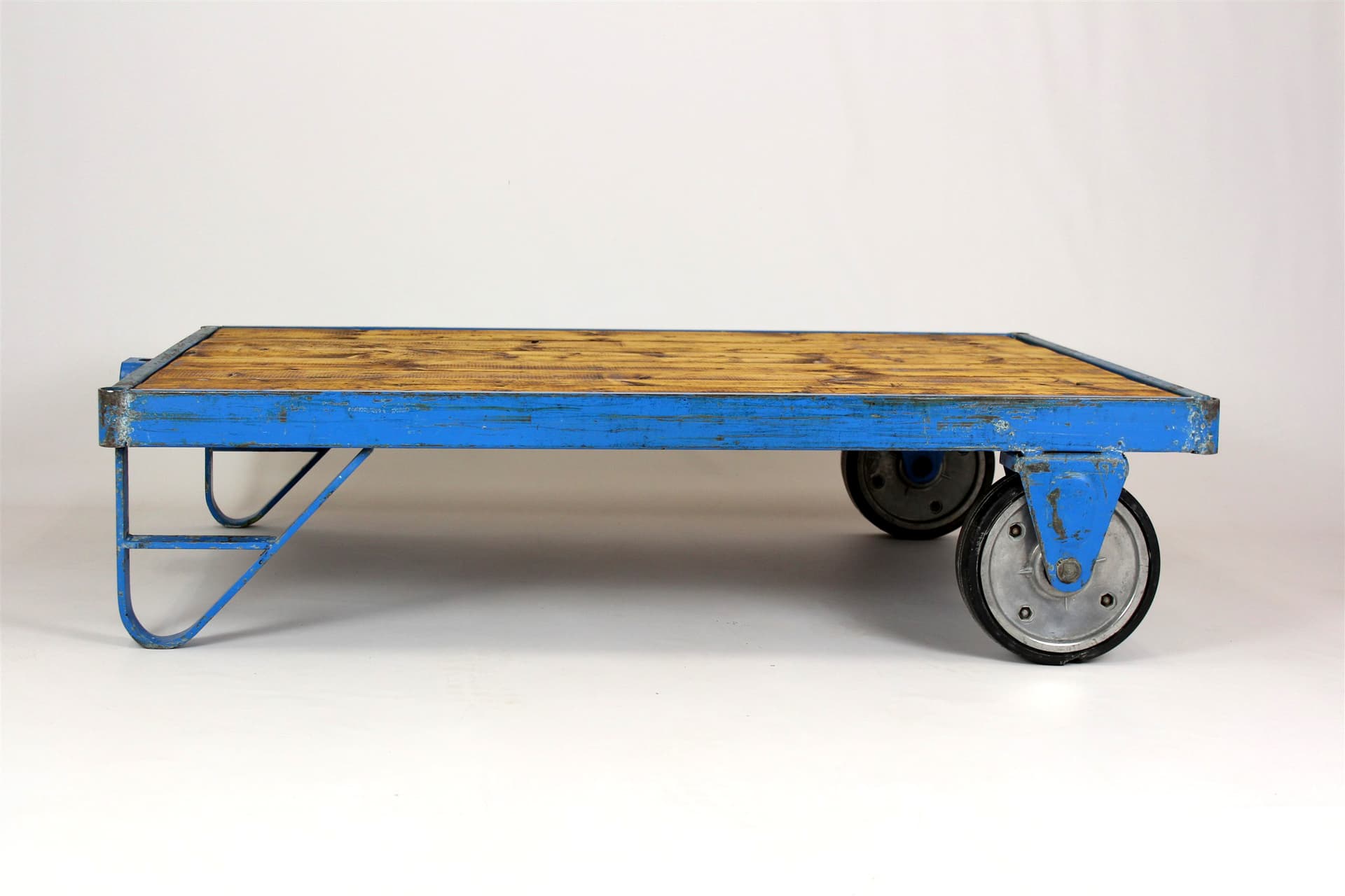 Coffee Table Industrial, wood, blue steel, Czech Republic, 1950s. - 170252