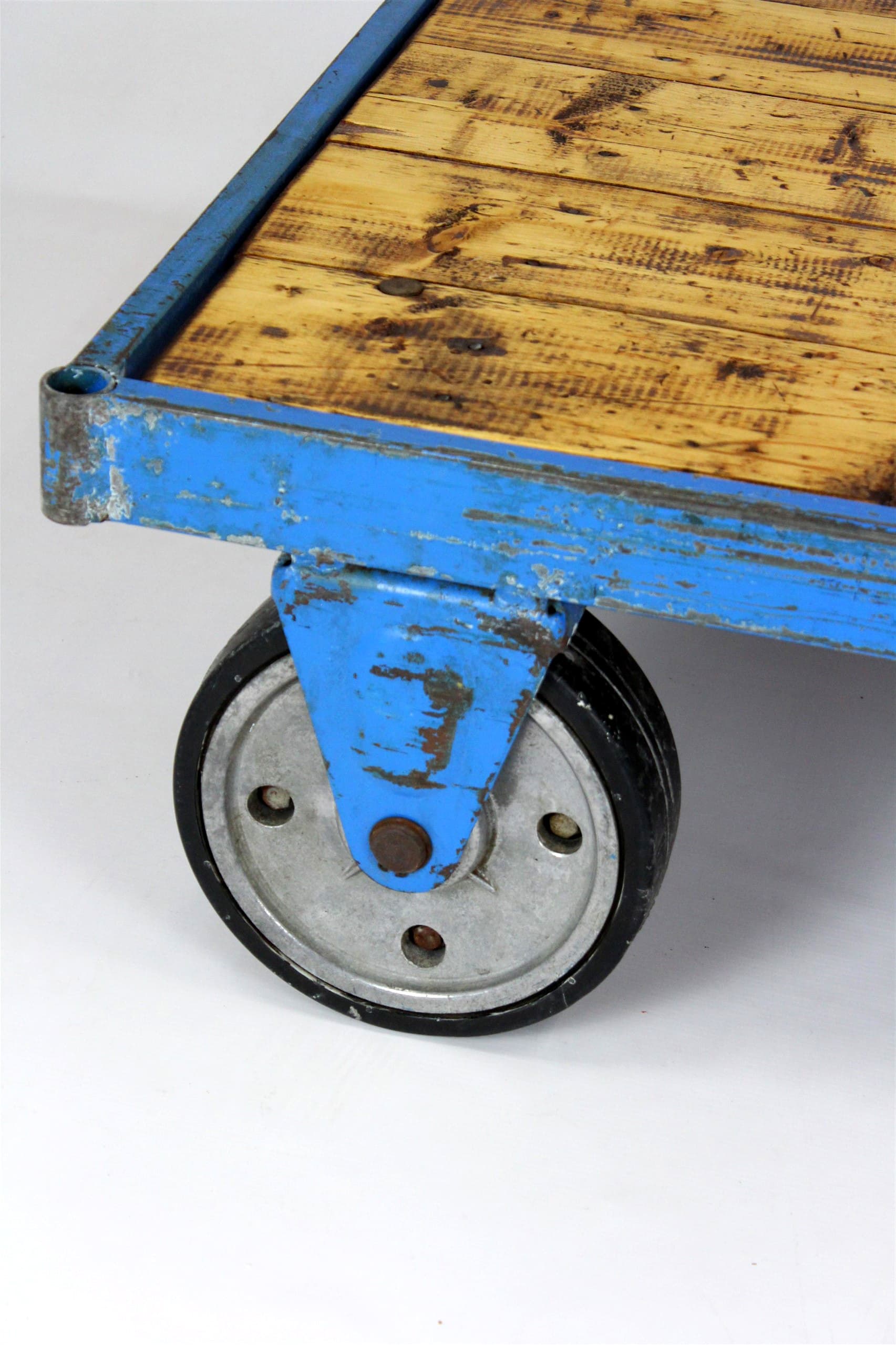 Coffee Table Industrial, wood, blue steel, Czech Republic, 1950s. - 170256
