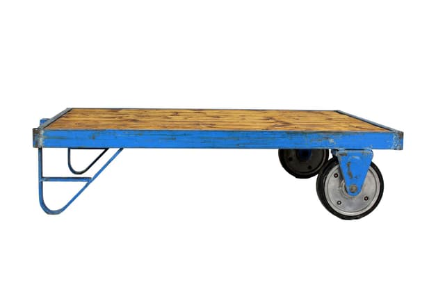 Coffee Table Industrial, wood, blue steel, Czech Republic, 1950s. - DIMENSION