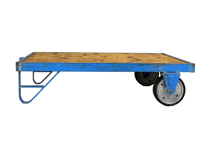 Coffee Table Industrial, wood, blue steel, Czech Republic, 1950s.