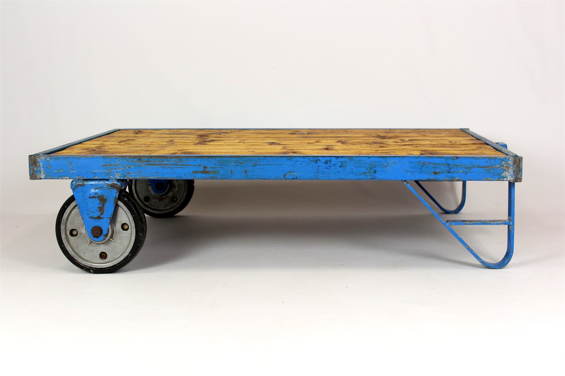 Coffee Table Industrial, wood, blue steel, Czech Republic, 1950s. - 170258