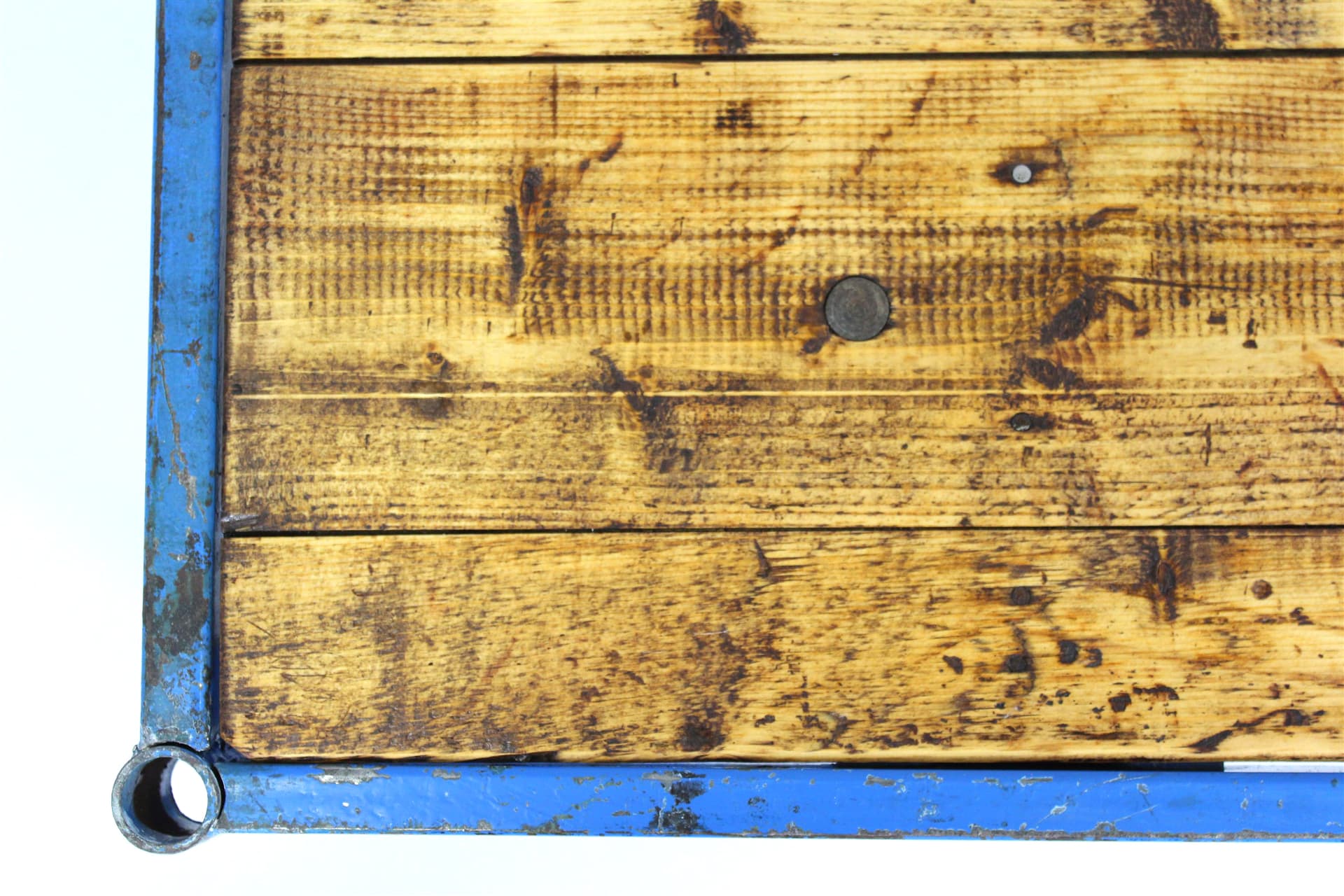 Coffee Table Industrial, wood, blue steel, Czech Republic, 1950s. - 170262