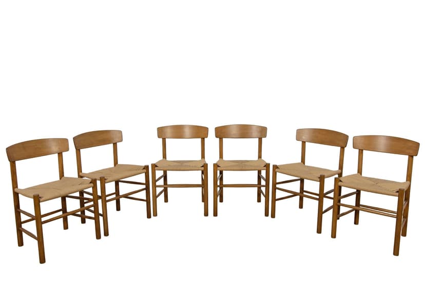 Komplet sześciu krzeseł J39, buk brąz jasny, proj. B. Mogensen, Dania, lata 60.