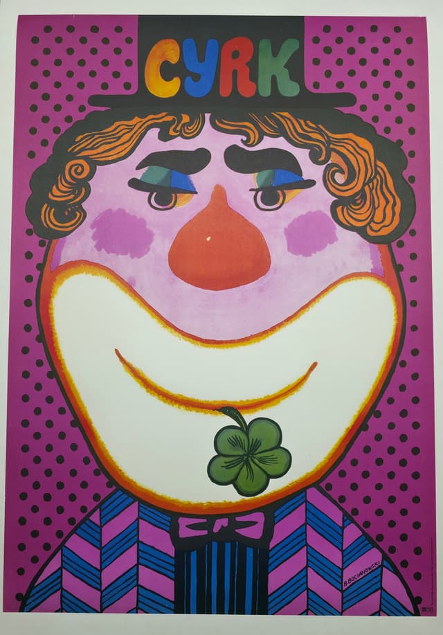 Cyrk clown z koniczyną (Oryginalny plakat cyrkowy), aut. B. Bocianowski, 1974 - WYMIARY