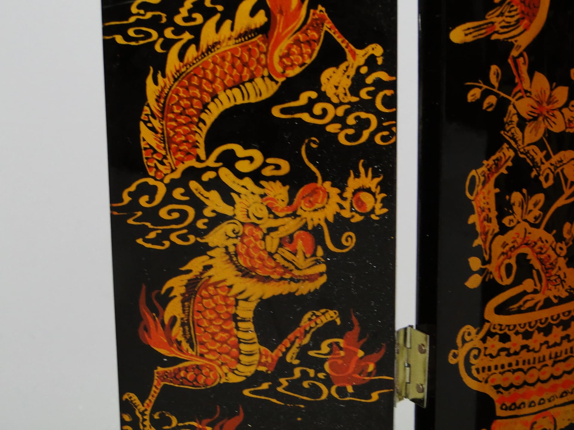 Parawan dekoracyjny, lakier czarny, drewno, Chiny, lata 50. - 11119