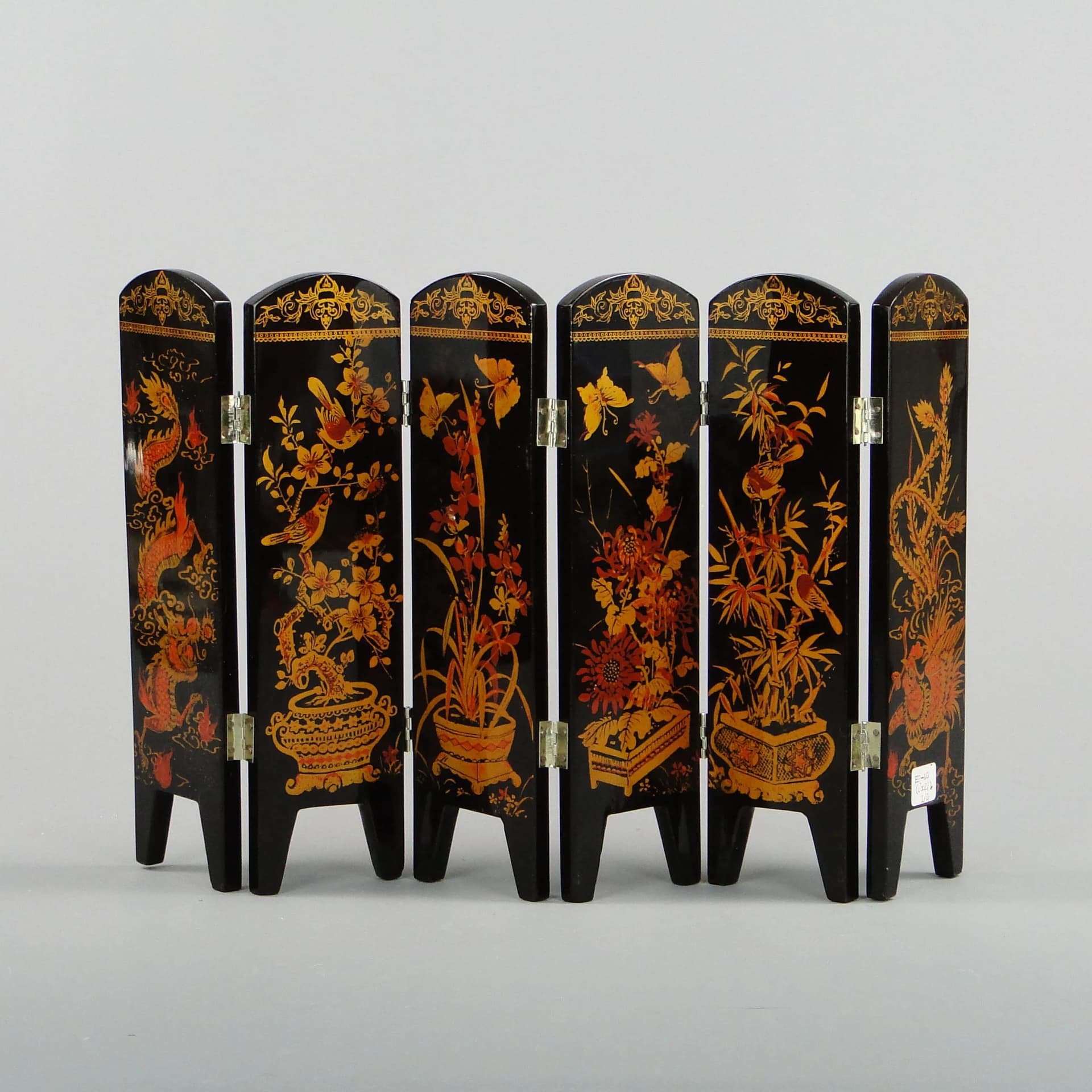 Parawan dekoracyjny, lakier czarny, drewno, Chiny, lata 50. - 11116