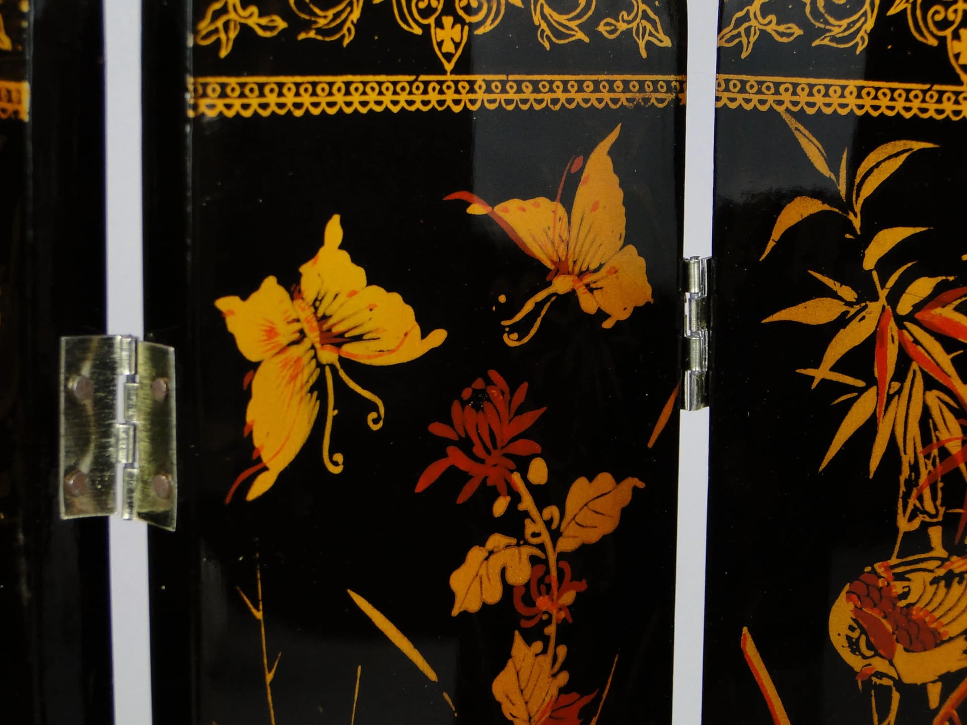 Parawan dekoracyjny, lakier czarny, drewno, Chiny, lata 50. - 11120