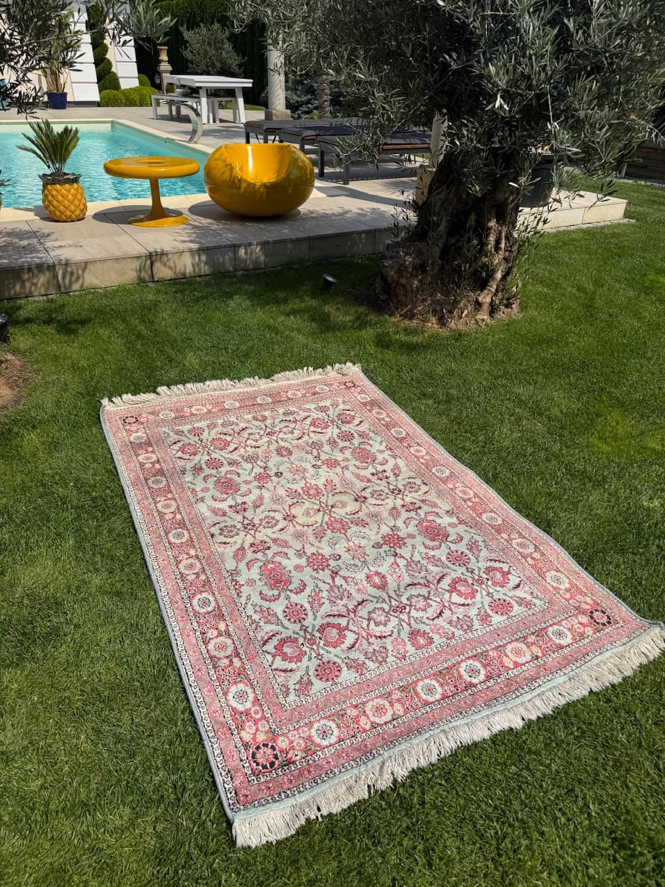 Rug Ghoum, ivory, silk, India - 170556