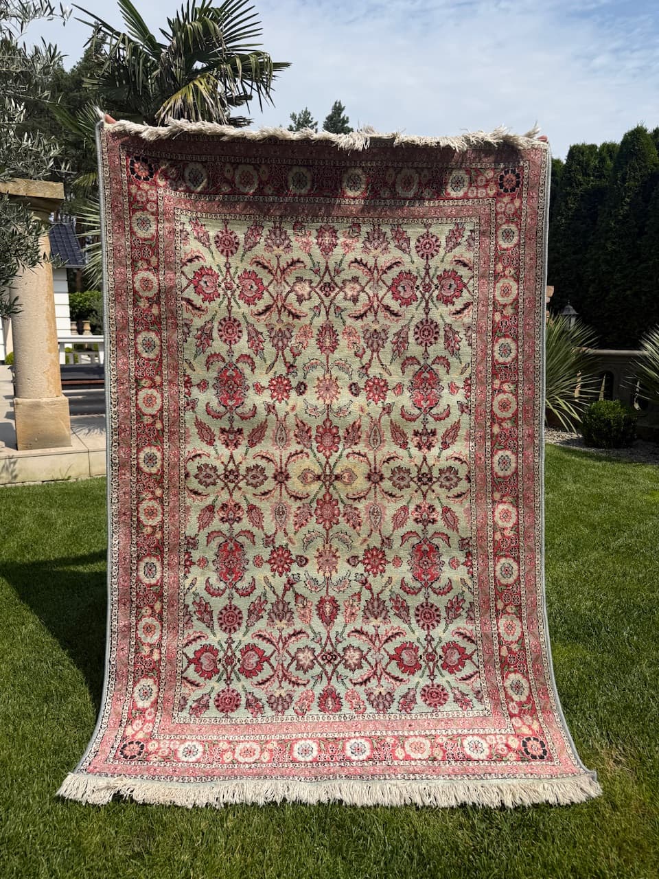 Rug Ghoum, ivory, silk, India - 170547