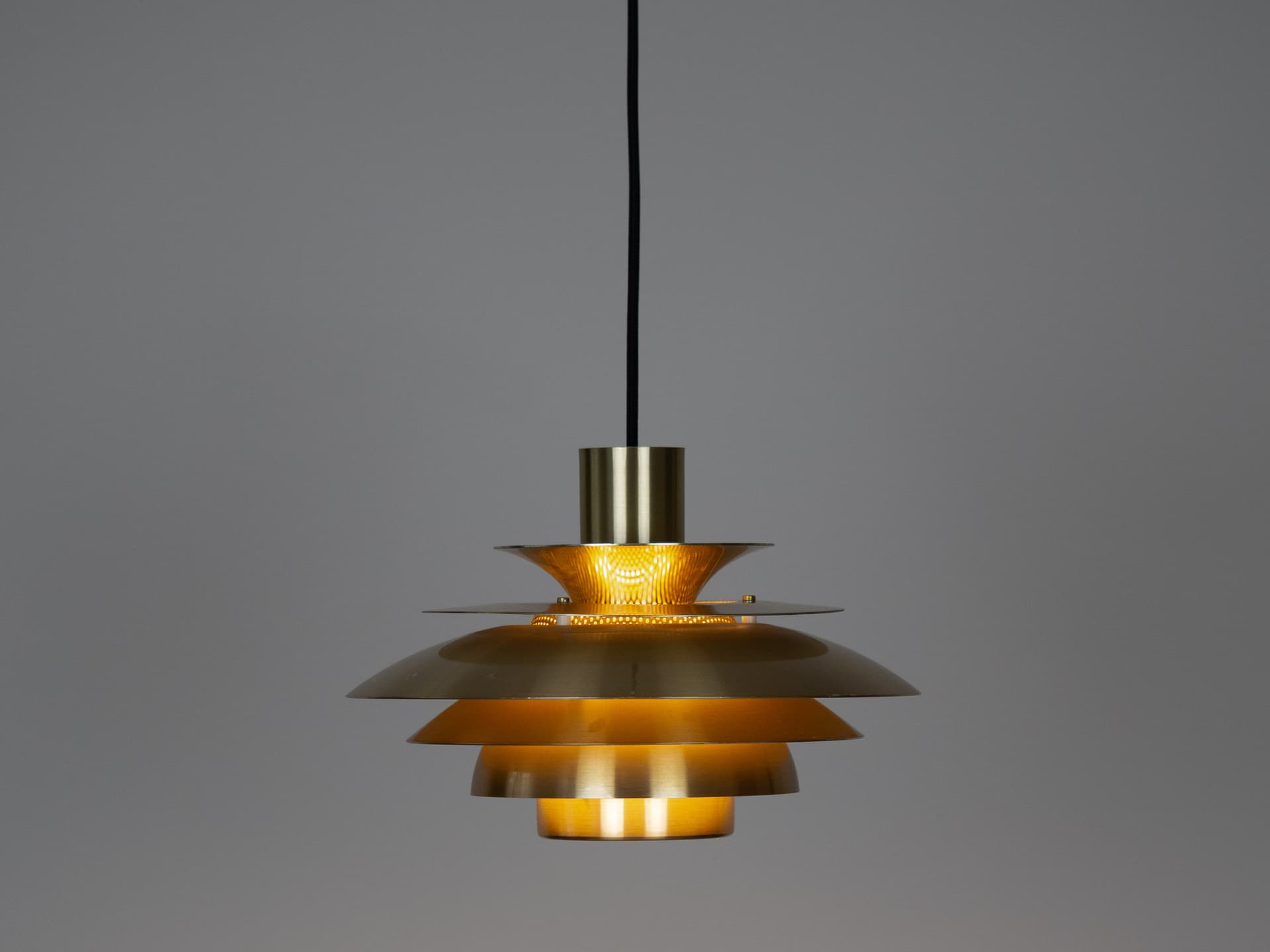 Golden Aluminum Verona Pendant Lamp, by K. Wiborg for Jeka, Denmark, 1980s - 170596