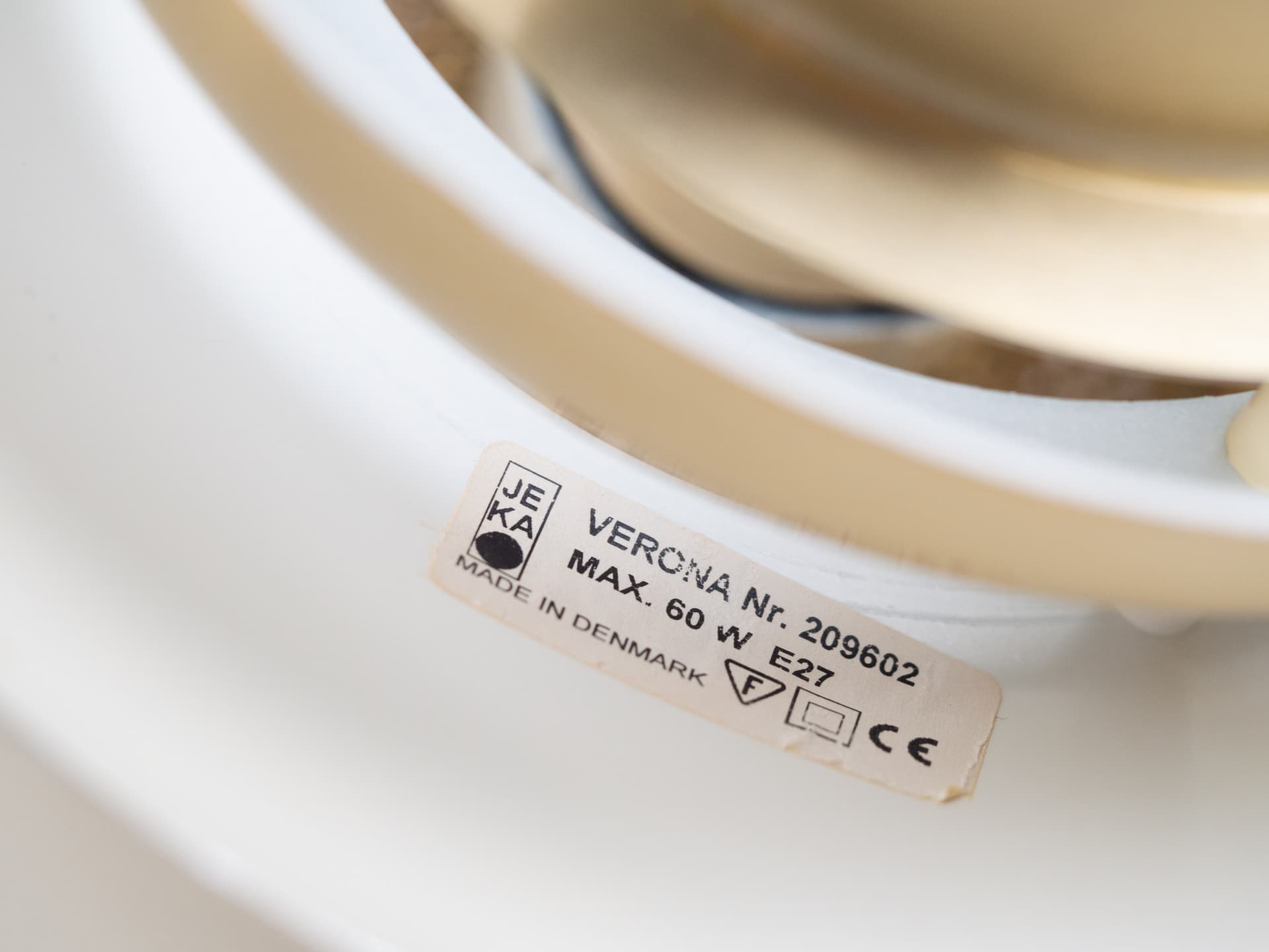 Golden Aluminum Verona Pendant Lamp, by K. Wiborg for Jeka, Denmark, 1980s - 170606