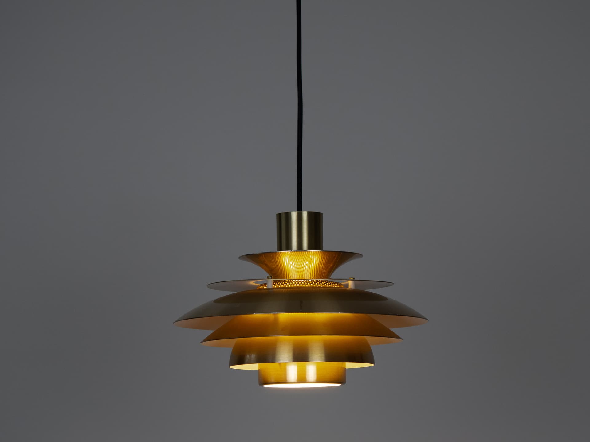 Golden Aluminum Verona Pendant Lamp, by K. Wiborg for Jeka, Denmark, 1980s - 170597