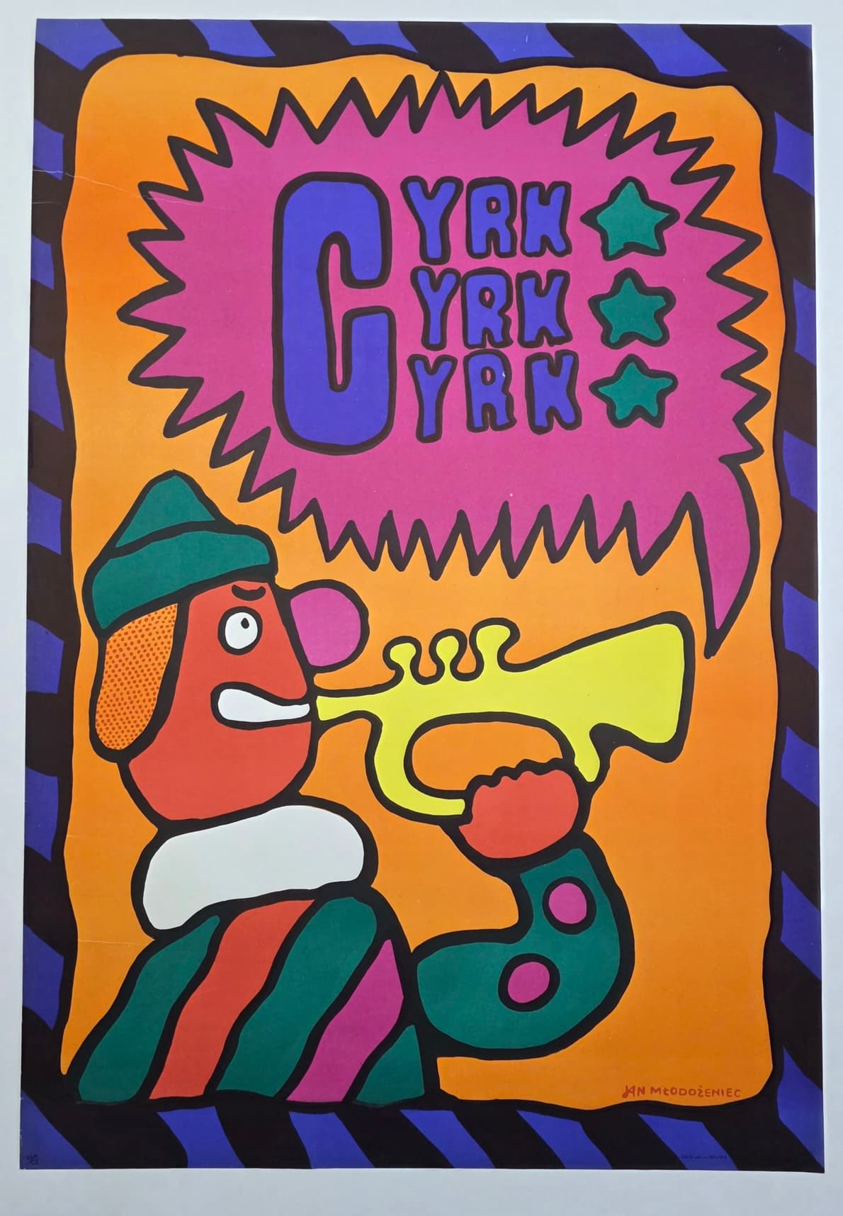 Cyrk clown z trąbką (Oryginalny plakat cyrkowy), aut. J. Młodożeniec, 1969