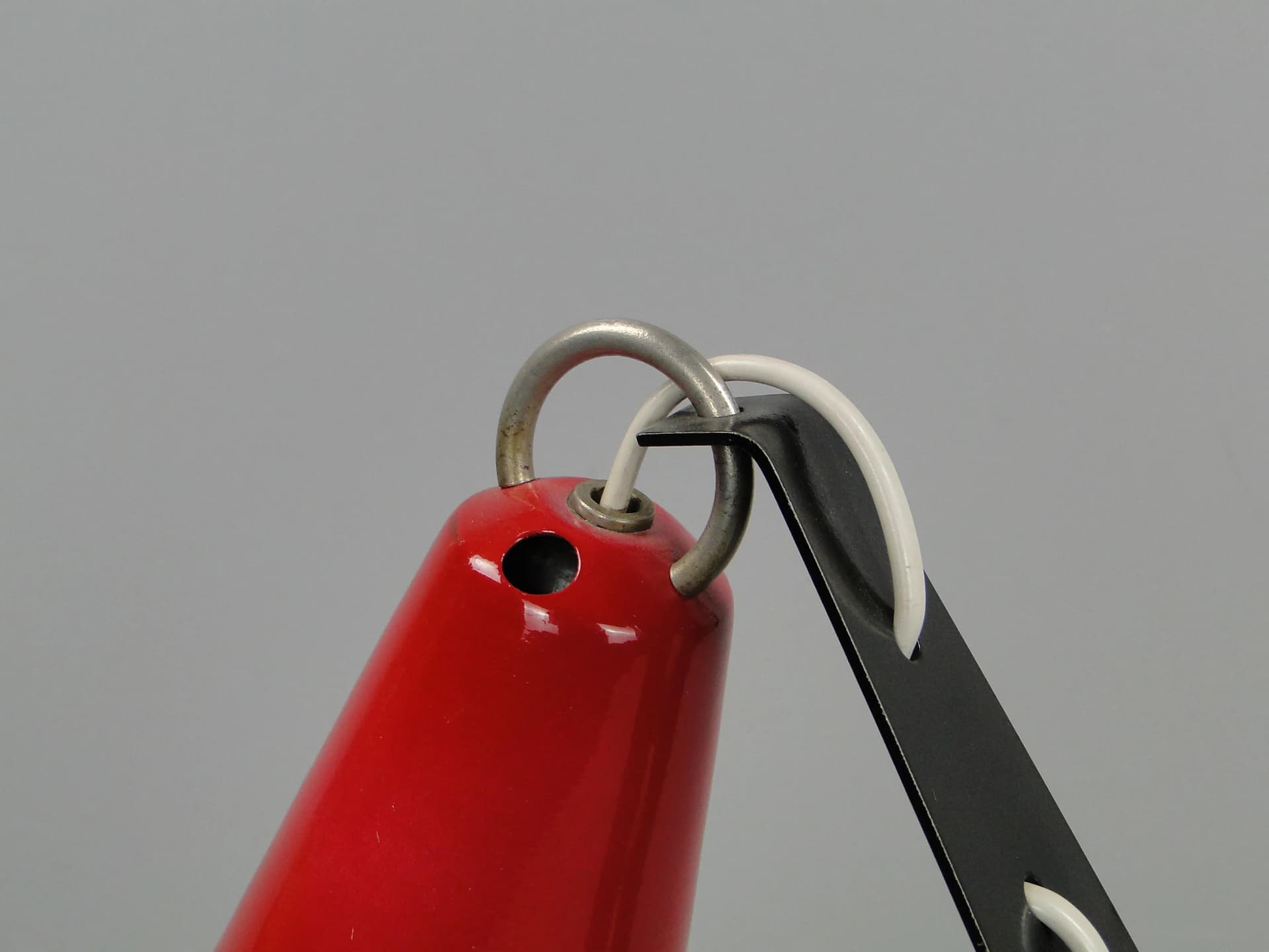 Table lamp, red, lacquered steel, by A. Gałecki, Poland, 1960s - 11051