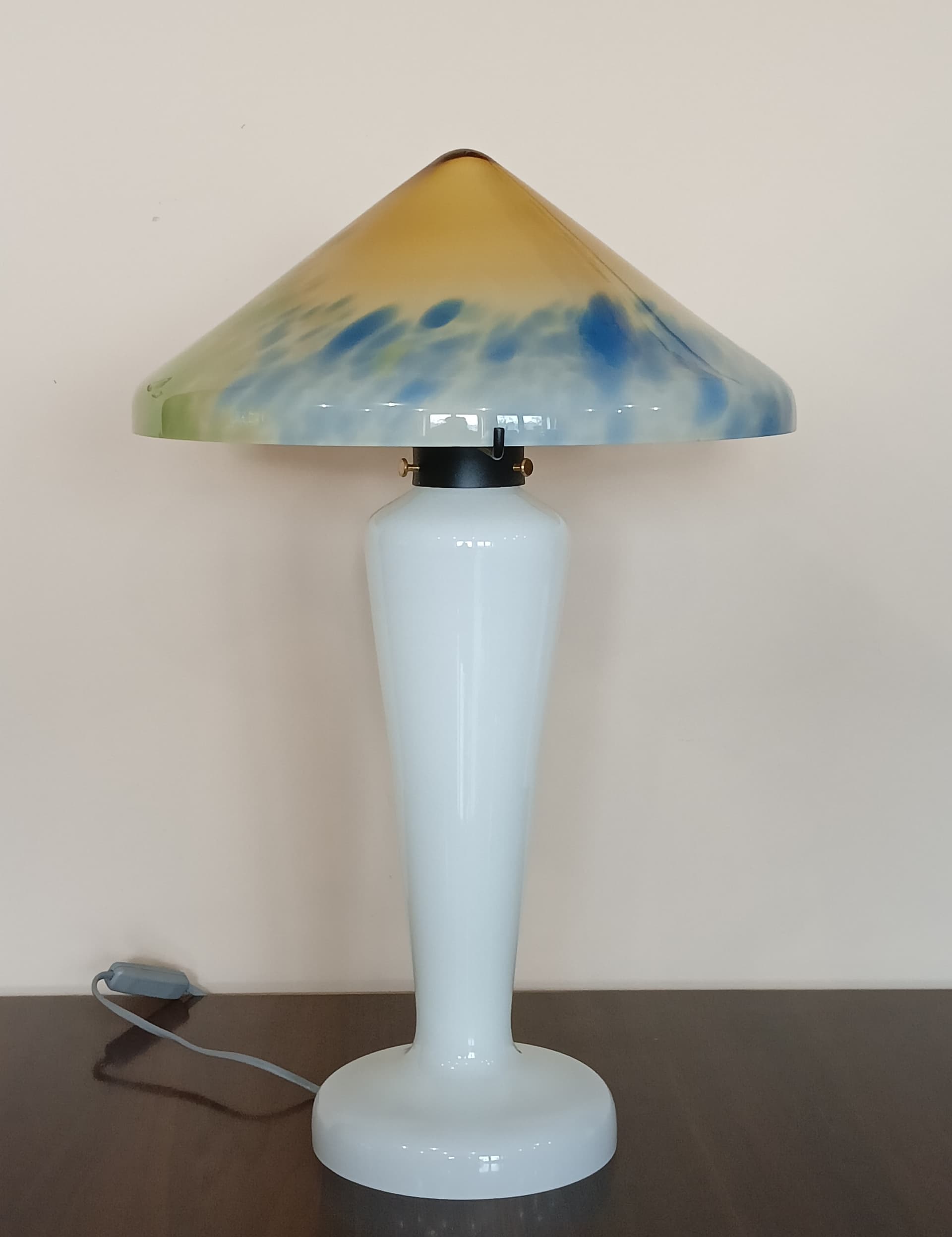 Lampa stołowa, grzybek, multikolor, szkło, Czechosłowacja, lata 70. - 170612