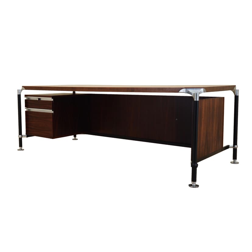Desk, brown rosewood, black steel, by I. & L. Parisi, MIM Roma, Italy, 1970s.