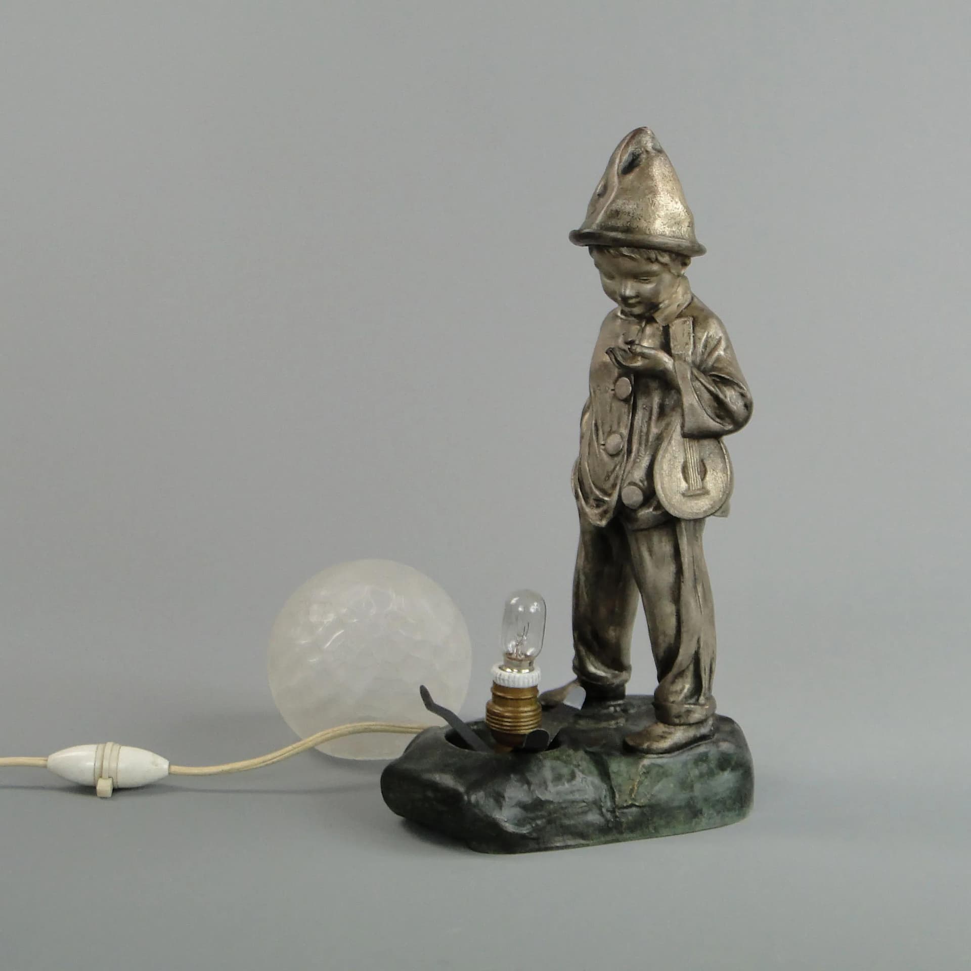 Lamp Pierrot, silver, silver-plated pewter glass, by J. Hurka, France, 1920s. - 11307