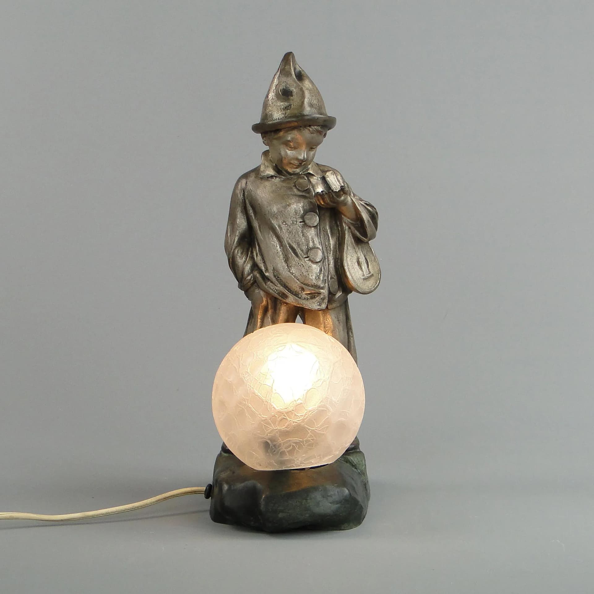 Lamp Pierrot, silver, silver-plated pewter glass, by J. Hurka, France, 1920s. - 11311