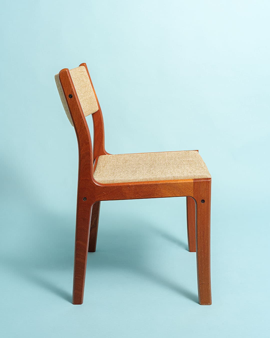 Krzesło, teak brązowy, tkanina beżowa, Dania, lata 80. - 170982