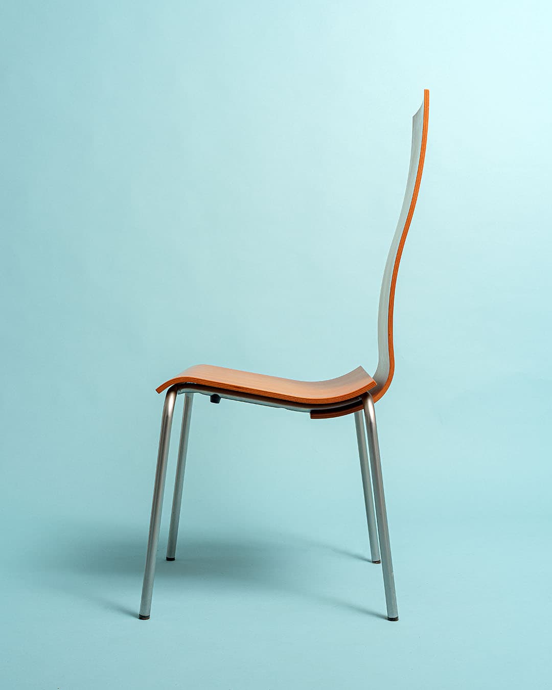 Chair Minimalist, light brown plywood, grey steel, Italy, 1990s. - 171020