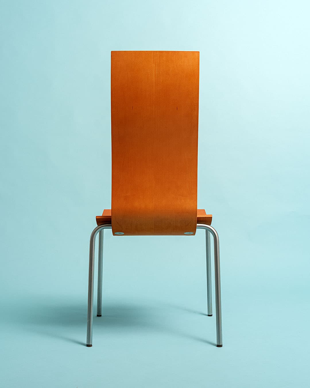 Chair Minimalist, light brown plywood, grey steel, Italy, 1990s. - 171021