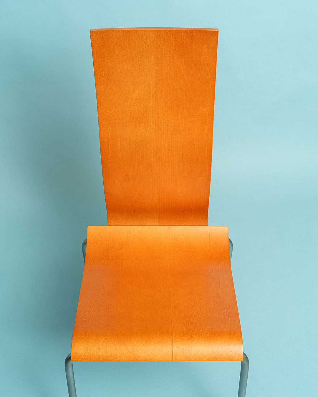 Chair Minimalist, light brown plywood, grey steel, Italy, 1990s. - 171022