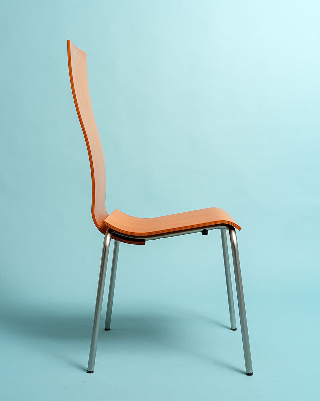 Chair Minimalist, light brown plywood, grey steel, Italy, 1990s. - 171019