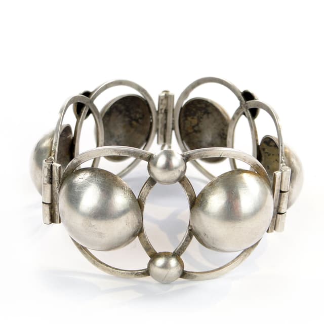 Srebrna, szeroka bransoletka, Orno, Warszawa l 60. - WYMIARY