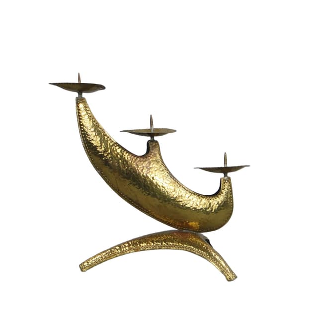 Świecznik trójramienny New Look, mosiądz złoty, Polska, lata 60. - WYMIARY