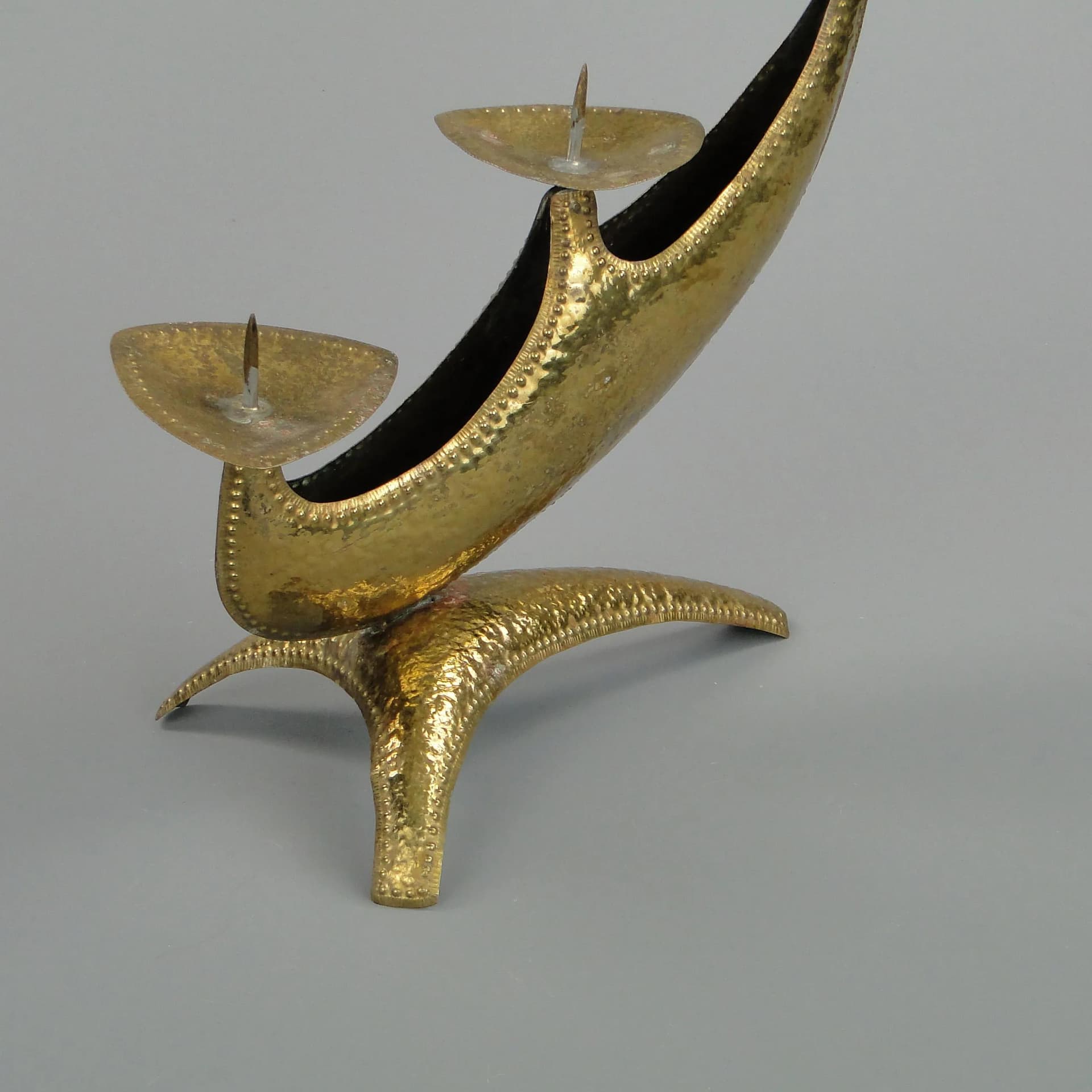 Świecznik trójramienny New Look, mosiądz złoty, Polska, lata 60. - 11245