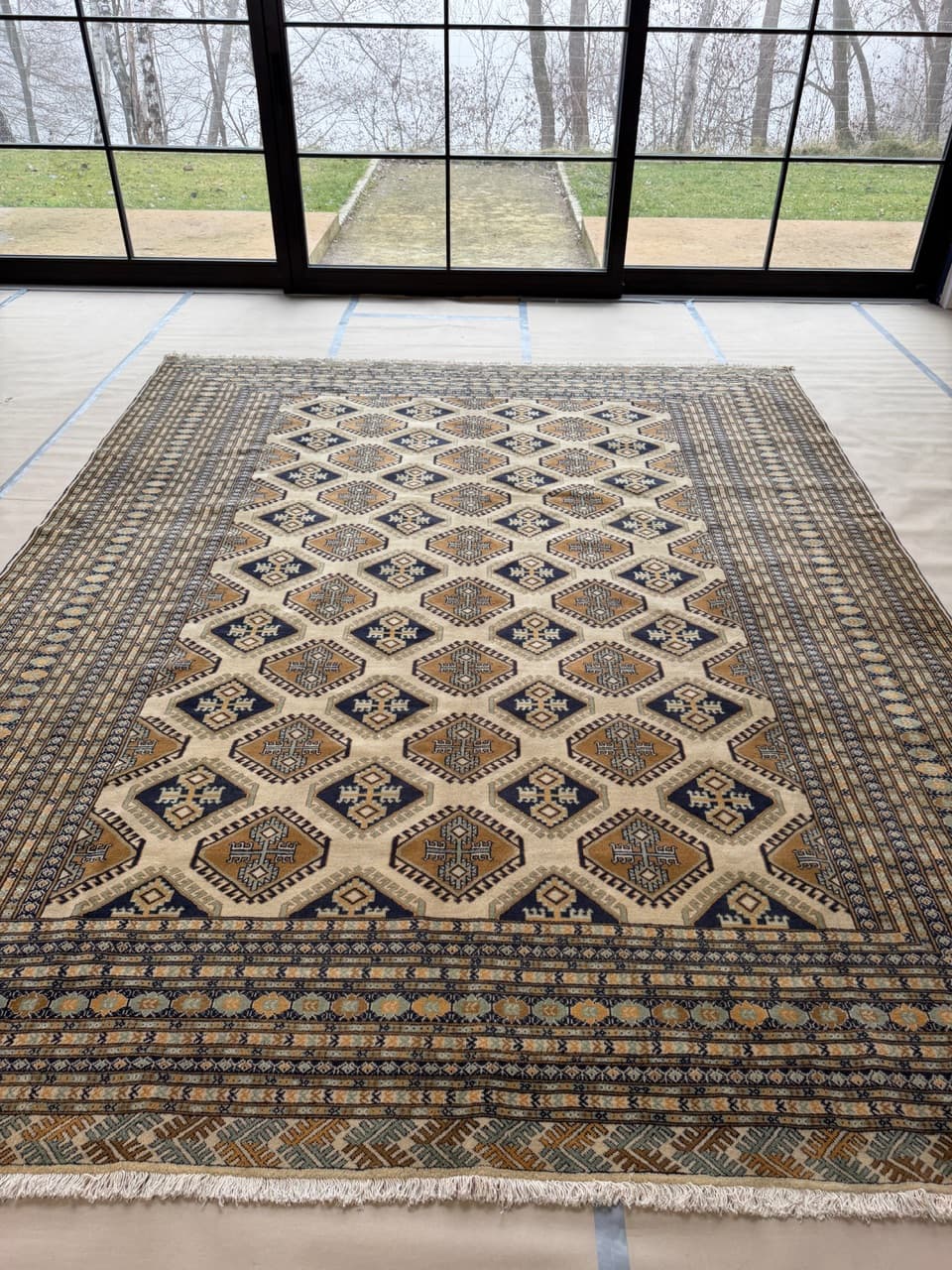 Dywan Buchara, Art déco, beżowy, wełna, Pakistan - 171314