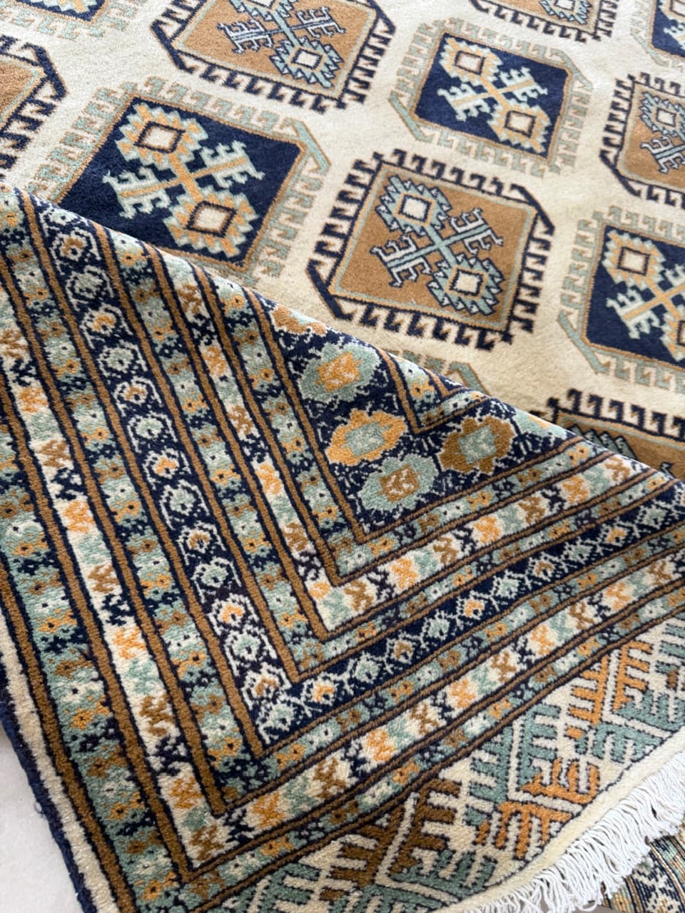 Dywan Buchara, Art déco, beżowy, wełna, Pakistan - 171321