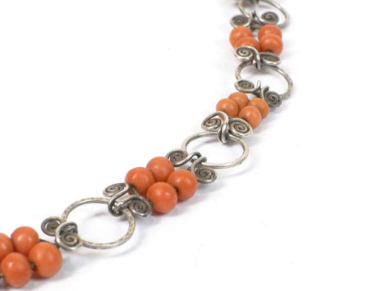 Naszyjnik koralowy, czerwony, srebro, Polska, lata 60. - 171659